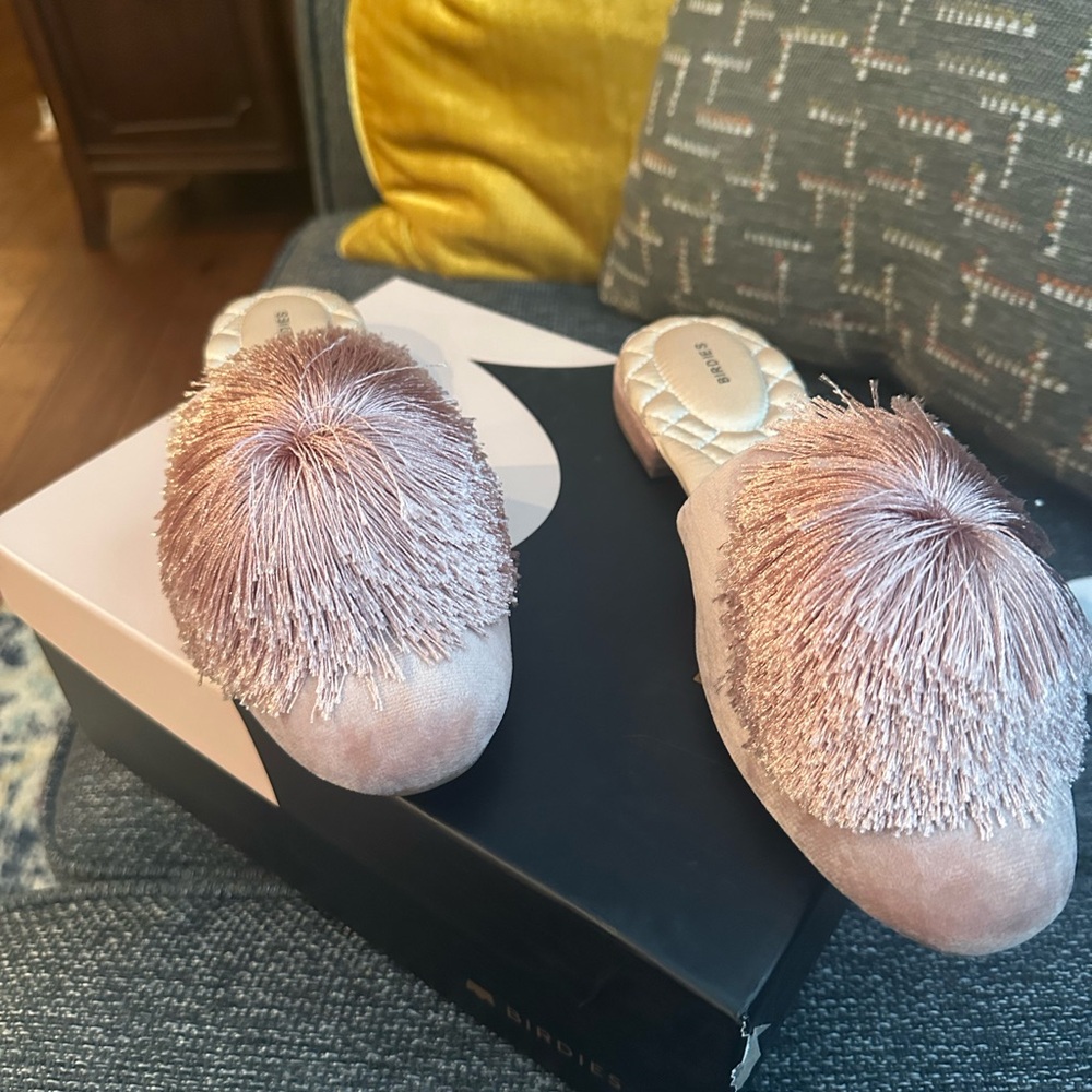 Pink Fringe Mules